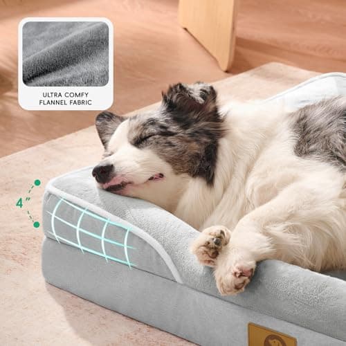 Homemate Dog Bed for Extra Large Dog: 48x35 in Orthopedic Large Dogs Bed XXL Outdoor Pet Cat Bed Sofa Supplies with Toy Dogs Crate Pad Couch with Removable Washable Cover & Non-Slip Botton Light Grey - Thumbnail 5