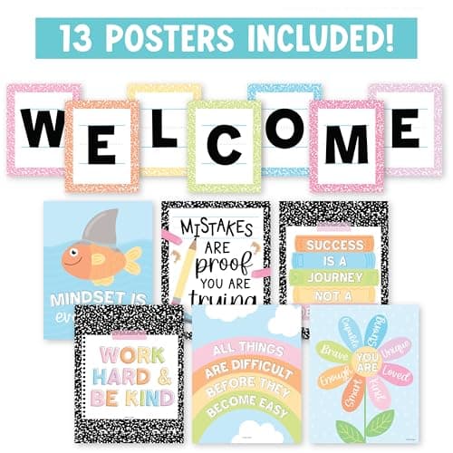 Welcome Sign for Classroom -13 Motivational Posters for Classroom Decor, Welcome Bulletin Board Set, Inspirational Posters, Positive Affirmations Wall Decor, Pastel Welcome Back to School Decorations - Thumbnail 3