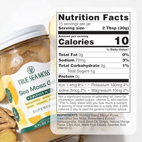 TrueSeaMoss Sea Moss Gel – Made in USA – 5-in-1 Formula – Wildcrafted Seamoss, Ashwagandha & Jarred Vegetables – Ashwagandha, Pack of 2 (Labels may Vary) - Thumbnail 2