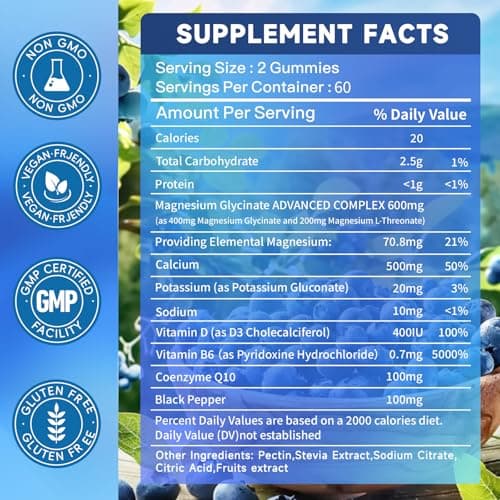 Nedtol Magnesium Glycinate Gummies 600mg, Sugar Free Magnesium Potassium Supplement for Adults with Magnesium Glycinate, Vitamin D, B6,and CoQ10 for Sleep, Body Support and Relaxation,120 Count - Thumbnail 4