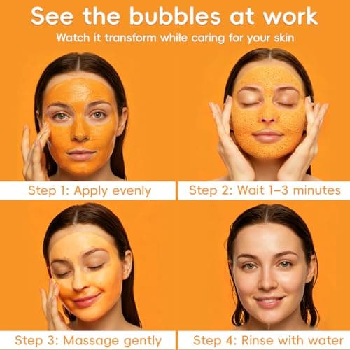 FIUMOT Turmeric Vitamin C Bubble Clay Mask, Hydrating and Deep Cleansing Pore Face Mask with PHA, Pore Cleansing and Oil Balancing Skincare 3.53oz - Thumbnail 4