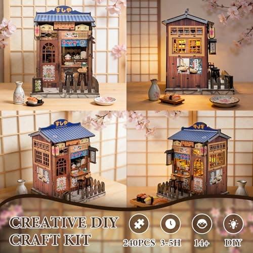 DIY Miniature House Kit, Book Nook Kit Mini Japanese House Bookshelf Decor, Tiny Dollhouse Building Kit for Adults & Teens, Gifts for Family, Friends - Thumbnail 5