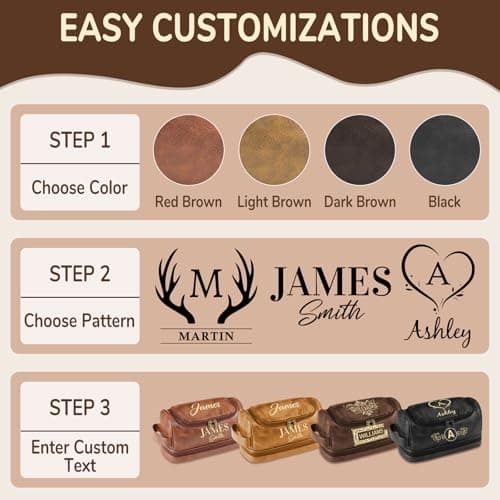 Personalized Toiletry Bag for Men - Custom Large Leather Dopp Kit with Engraved Name & Text, Personalized Gift for Groomsmen, Husband, Dad, Boyfriend, Birthday or Christmas Gifts for Men - Thumbnail 4