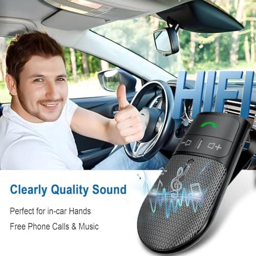 Sunitec Hands-Free Bluetooth Speaker for Car: Handsfree Wireless Speaker Kit for Cell Phone in Car - Support Auto Power On Siri Google Voice Assistant with Mic Compatible with Samsung Android iPhone - Thumbnail 2