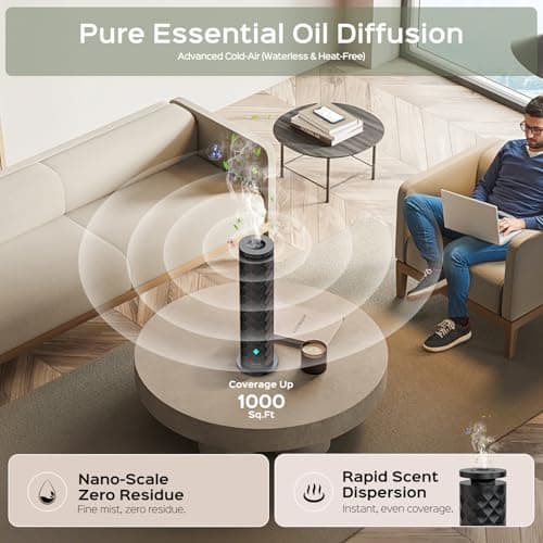 Waterless Scent Diffuser Starter Kit – Remote Control Cold Air Scent Diffuser Oil Machine with 5 Oils 1000 Sq Ft Coverage Quiet Nebulizing Aromatherapy for Home Office Bedroom & Spa - Thumbnail 3