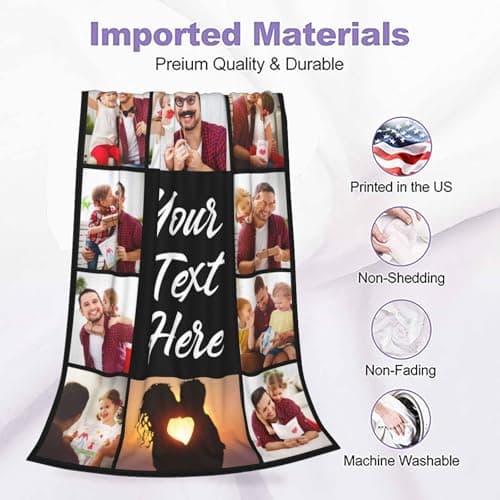 Gifts for Dad Mom from Daughter Custom Blanket with Picture Text Customized Memories Souvenir with Photos for Husband Wife Couple Girlfriend Boyfriend Personalized Birthday Ideas Soft Warm - Thumbnail 5