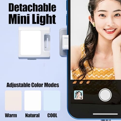 Selfie Stick Tripod Portable Extendable Cell Phone Stand with Detachable Mini Ring Light Phone Tripod Stand with Bluetooth Remote for iPhone Android for Vlogging/Travel/Live Streaming (White) - Thumbnail 6