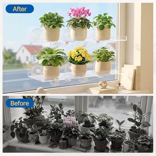 Leafory 2PCS Window Plant Shelves, 15.7 X 5.9inch Clear Acrylic Floating Shelf Strong Suction Cup Plant Holder with Bracket, Window Shelf for Plants Indoor - Thumbnail 5