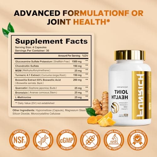 FUNRICH Glucosamine Chondroitin MSM 2100mg- Joint Support Supplement for Women and Men with MSM, Turmeric & Boswellia, for Cartilage, Joint Comfort and Flexibility - 120 Capsules - Thumbnail 3