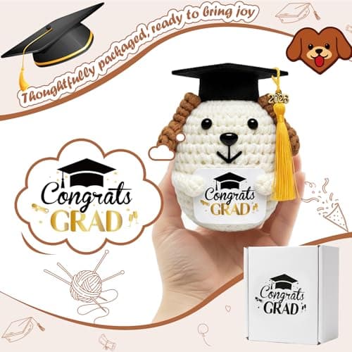 NIUBEHOHO Crochet Dog with Graduation Cap - Puppy Crochet Graduation Gifts with Congrats Grad Card Graduation Box Mesh Bag Handmade Animal for 2026 Graduate Grad Gifts for Graduate Women Men - Thumbnail 5