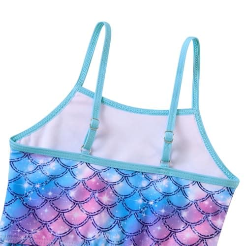 Funnycokid 3T 4T Swimsuit Kids Little Girls Mermaids Blue Bathing Suit Ruffle Rashguard Sets Swimwear Sun Protection Long Sleeve 3 Piece Swimming - Thumbnail 6