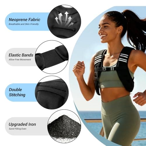 Weighted Vest, Adjustable Body Weight Vest with Reflective Stripe, 8/12/16/20lb for Men Women, Running Vest Woman for Strength Training, Workout, Jogging, Walking, Fitness Equipment, Gym, Muscle Building, Weight Loss, Weightlifting - Thumbnail 3