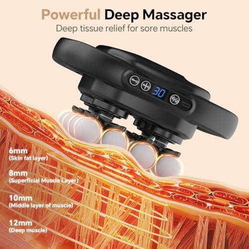 Beown 16 Head Massage Gun Deep Tissue, Fathers Day Dad Gifts, Back Muscle Massager with 3 Modes & 30 Intensity Levels for Legs, Waist, Back, Neck, Portable Percussion Massage Gun for Pain Relief, - Thumbnail 3