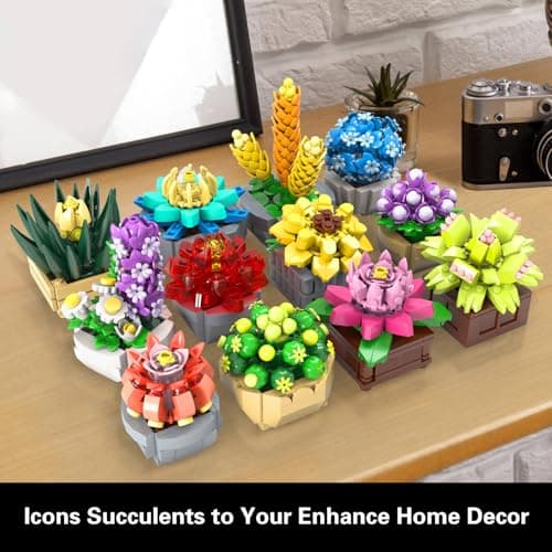 Succulents Set for Adults Building Sets, 12 Plants, Home Decor, Birthday Gifts for Women, Creative Housewarming Gifts, Botanical Collection, Flowers Succulents Artificial Plant Kit (1174 piece) - Thumbnail 5