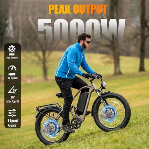 DAMSON 5000W Dual Motor Electric Bike for Adults AWD, 52V 30Ah Battery, 40MPH Electric Bicycle, Up to 90 Mile Range, 26" Fat Tire Mountain Ebike, Full Suspension, Hydraulic Disc Brakes - Thumbnail 2
