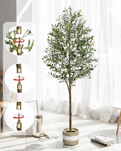 LuceAlberi 6FT Artificial Olive Tree - Indoor Tall Faux Olive Trees with Planter&Basket, Large Fake Olive Silk Tree Realistic Olive Plants with Branches and Fruits for Home Decor Office Living Room - Thumbnail 2