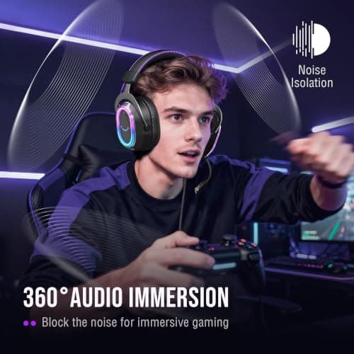 FIFINE Wired Gaming Headsets: 7.1 Surround Sound - Vibrant Customizable RGB - Game/Chat Balance, USB Gamer Headphones with Noise Canceling Microphone for PC, PS5/PS4, Laptop, Mac - AmpliGame H13BP - Thumbnail 3