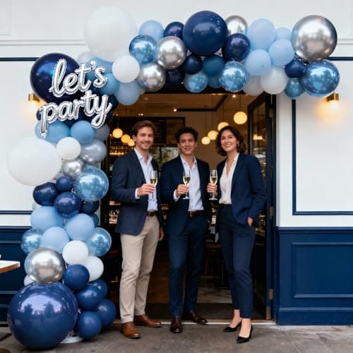 Blue Silver White Balloons Arch Kit - 129pcs Navy Light Metallic Blue Silver White Latex Balloons for Birthday Wedding Bridal Shower Graduation Fathers Day Prom Party Decorations - Thumbnail 6