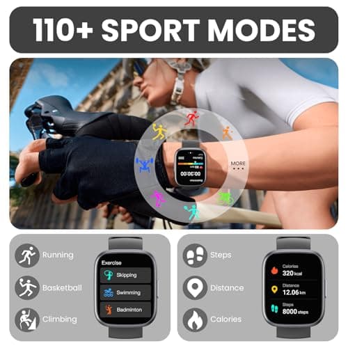 Smart Watch for Men Women (Answer/Make Call), 1.95" Touch Screen Fitness Watch with Heart Rate/Sleep Monitor, IP68 Waterproof Smartwatch for Android iOS, Activity Tracke with 120+ Sports Modes, Black - Thumbnail 2
