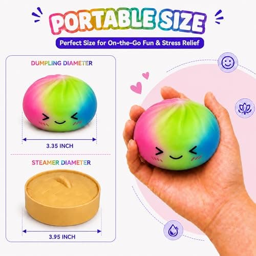 Mystery Squishies Dumplings, Rainbow Dumpling Squishies, Colorful Bao Bun Squishys with Food Steamer Box, Giant Dumpling Stress Ball, Soft Squeeze Desk Toy, Washable Fidget Sensory Toy - Thumbnail 4
