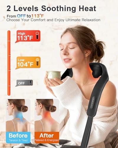 JZBRAIN Cordless Shiatsu Neck and Shoulder Massager with Heat & Kneading - Thumbnail 3