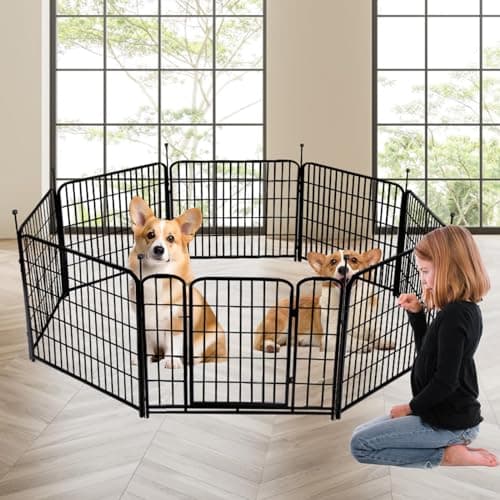 Getlay 48 in(H) Decorative Garden Fence with Gate,8 Panels Total 17.7 Ft(L) Heavy Duty Iron Animal Barrier Fence for Yard,Suitable for Indoor Pet Or Outdoor Dog Fencing, Garden Border Fence - Thumbnail 5