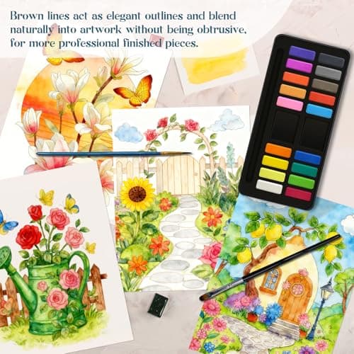 Elfew Flower & Landscape Watercolor Coloring Books for Adults & Beginners - Thumbnail 4
