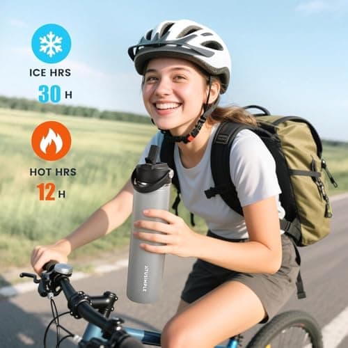 24oz Insulated Travel Water Bottle - Stainless Steel, Leakproof - Keeps Drinks Hot or Cold - for Outdoors, Sports, Bike, Gym, Marathon - Gift for Women, Men - Thumbnail 4