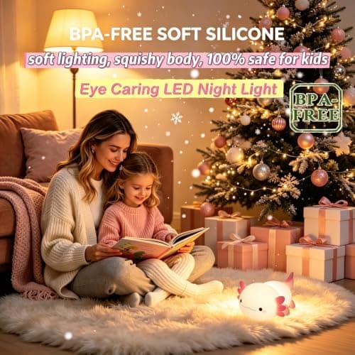YR YRHH-PET Axolotl Lamp Kid Cute Night Light, Rechargeable Squishy Axolotl Gifts for Girls, Baby Touch Nightlight, Dimmable Silicone LED Animal Toys, Bedside Pink Lamp, College Nursery Kawaii Décor - Thumbnail 4