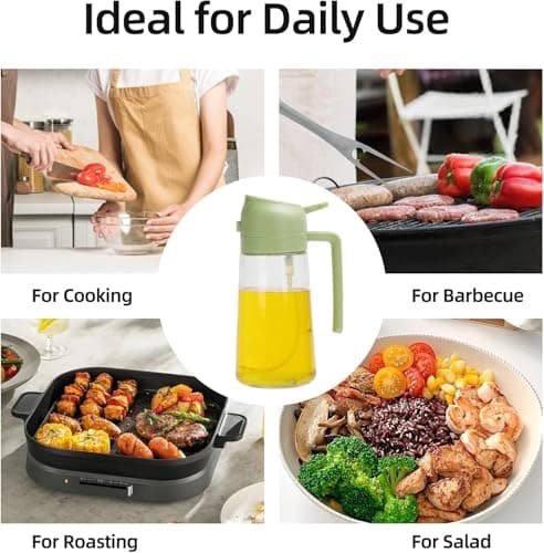 Aovdy 16oz/470ml Glass Olive Oil Sprayer for Cooking - 2 in 1 Olive Oil Dispenser Bottle Spray and Pour for Kitchen Gadgets Cooking Air Fryer Salad BBQ (Green) - Thumbnail 2