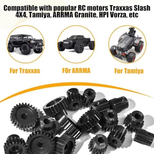 32P 19T RC Car Gear Set | 45# Steel Black Oxide | 5mm Bore +0.03mm | Precision Engineered Motor Pinion Gear Compatible with Traxxas/ARRMA/HPI/Kyosho (3-Pack with M4 Set Screws) - Thumbnail 6
