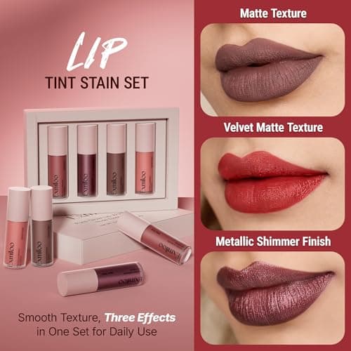 exmiloo Mini Lip Tint Lip Stain Set - 4 Colors Liquid Lipstain Kit for Matte & Metallic Finish, Lightweight Lip Cheek Tint Stain with Rich Varied Colors, Vegan & Cruelty-Free - Thumbnail 3