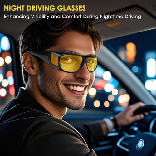 Chiccool Night Driving Glasses Fit Over for Men Women, Anti Glare Polarized Night Vision Driving Glasses, Wrap Around HD Yellow Lens Sunglasses - Thumbnail 5