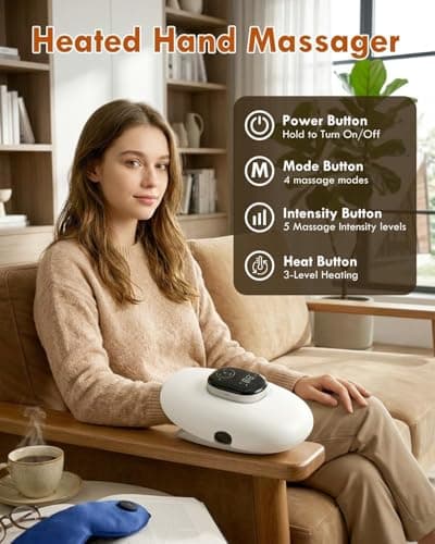 Heated Hand Massager with Finger Stretch Massage&Air Compression,4 Massage Modes,5 Intensity Levels,3 Heat Settings,Rechargeable Hand Massager for Palm&Fingers,Electric Hand Compression Massager - Thumbnail 2