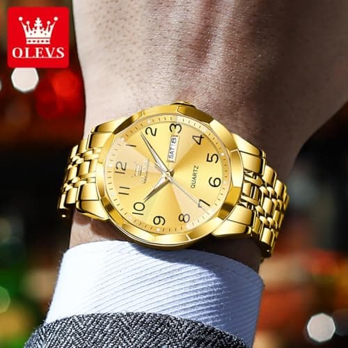 OLEVS Gold Watches for Men Watch Men Luxury Watch for Men Stainless Steel Arabic Numeral Dial Gold Reloj - Thumbnail 6