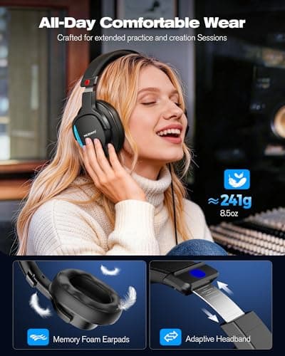 NUBWO Studio Headphones Wired, Hi-Res Over Ear Headphones with 3.5/6.35mm Detachable Jack, 180° Flip Earpads, 45mm Drivers Professional Monitor Headsets for Mixing, DJ, Recording, Guitar, Piano-HD01 - Thumbnail 5