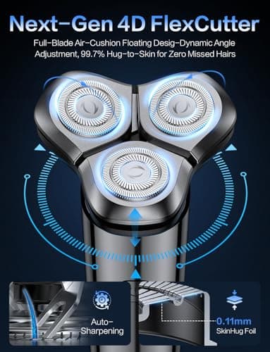 Electric Razor for Men,Electric Shavers for Men,3-Blade Rotary Shaving System,Waterproof Wet Dry Cordless Razor,Touch Switch,Type-C Fast Charging,Travel Lock,Digital Display,90+ Minutes Run Time - Thumbnail 3