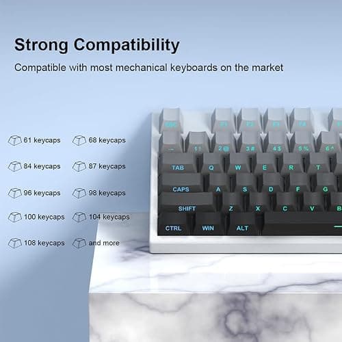 AKepopery PBT Keycaps Side Print Key Cap Set, Double Shot Shine Through Custom Keycaps, Cherry Profile 133 Keys for Mechanical Keyboards Gradient Blue (Gradient Gray) - Thumbnail 2