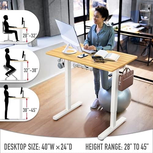SHW 40-Inch Electric Height Adjustable Standing Desk with Drawer, Memory Preset and Cable Management Tray, Oak - Thumbnail 5