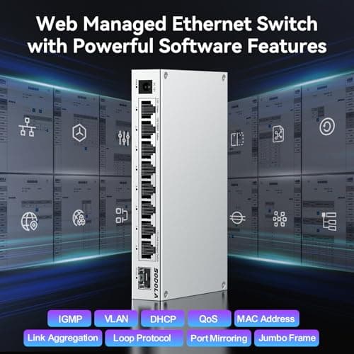 SODOLA 8-Port 2.5Gb Web Managed Switch with 10G SFP+, Aluminum Alloy Cooling & Magnetic Mounting - LACP/QoS/VLAN/IGMP Managed Multi-Gigabit Switch for Homelab - Thumbnail 4