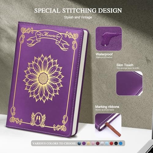 QDWXDEL Journal for Women,A5 Hardcover Leather Journal - 200 Pages Premium Paper Notebook,Sunflower Journal Notebook for School, Work (Sunflower Purple) - Thumbnail 3