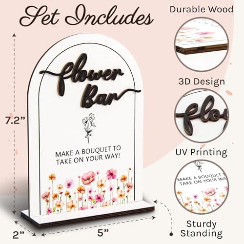 Stofinity Wooden Flower Bar Sign Bridal Shower Decor - Bloom Bar Sign Wedding Accessories For Reception, Bloom Bar Supplies for Wedding Table Decor - Thumbnail 2