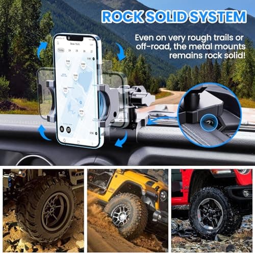 DIAMOOKY Upgraded Metal Phone Mount for Jeep Wrangler JL JLU 2018-2023 and Gladiator JT 2020 2021 2022 2023 Phone Holder Dash Mount System Kit Dashboard Accessories Driver Side (Not for 4xe) - Thumbnail 2