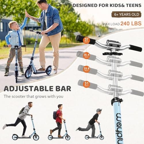 WAYPLUS Kick Scooter for Kids and Teens, Blue, 8-Inch, Foldable, Lightweight, Safety Features, Smooth Ride, Adjustable Height - Thumbnail 3