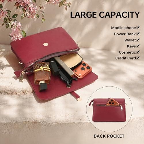 Goinsound Vegan Leather Crossbody Purse Minimalist Cell Phone Purse with RFID Blocking Card Slots for Women Going Out Red - Thumbnail 4