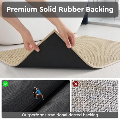 tchdio Bathroom Runner Rug, Absorbent Washable Thin Bath Mat, Non Slip Quick Dry Bath Rugs with Solid Rubber Backing, Low Profile Bath Mat, Beige, 24" x 48" - Thumbnail 4
