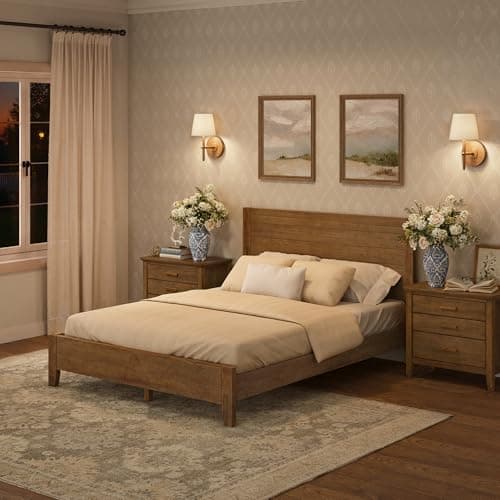 Cozyman Wood Platform Bed Frame Queen Size with Headboard, Camas Queen, Acacia Wood, No Box Spring Needed, Easy Assembly, Dark Wood - Thumbnail 3