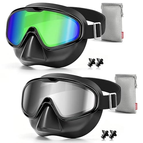 Aegend 2PCS Swim Goggles with Nose Cover,Adult Swimming Goggles with Fabric Strap,Wide View No Leaking Pool Goggles for Youth Adults