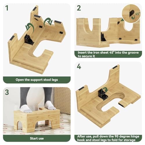 Foldable Toilet Stool Squat for Adults and Kids, 7" & 9" Adjustable Heights Bamboo Flip Poop Stool with Anti-Slip Layer for Bathroom - Improve Squatting Posture[No Installation Required] - Thumbnail 4
