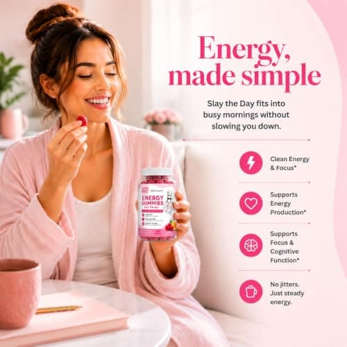 Balancing Act – Slay The Day Energy Gummies – Caffeine Free Focus & Clean Energy Support – with Vitamin B12, CoQ10 & Cognizin® Citicoline – Raspberry Lemonade – 60 Count (30 Day Supply) - Thumbnail 3